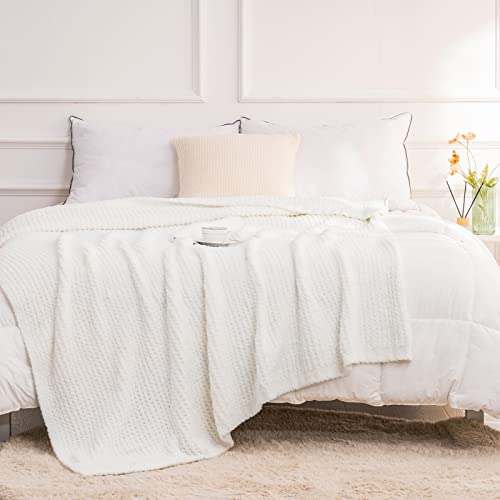 Recyco Super Soft Throw Blanket For Couch, Warm Cozy Lightweight Throw Blanket Knit Blankets For Bed Chair Sofa Living Room, White, 50X60 Inches, Laundry Bag Included #TOP4