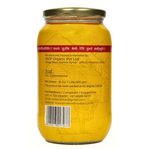 Image of SHREERADHEY Gir Cow Ghee I A2 Bilona Traditional Bilona Method I 1 L Glass Bottle, 1.53 Kg