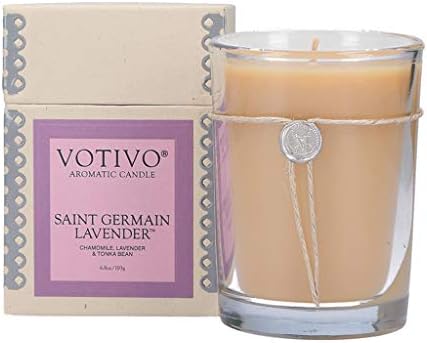 Votivo Saint Germain Lavender 6.8 oz Aromatic Candle | Soy Wax Blend | Luxury Glass Jar Scented Candle & Box | Candles for Home Scented | Candle Gifts | Long Burning & Highly Scented