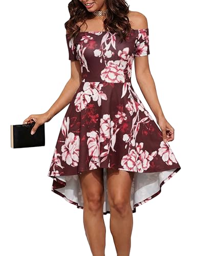 Image of Sarin Mathews Womens Off The Shoulder Short Sleeve High Low Cocktail Skater Dress