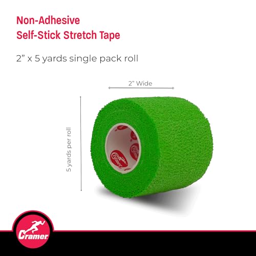 Image of Cramer Eco-Flex Self-Stick Stretch Tape, Neon Green, 2 inch x 5 yd, Cohesive Athletic Bandage Wrap, Athletic Trainer Flexible Sports Tape, Easy Tear Vet Wrap for Pets, Self Adhesive Bandage Roll, 5 Yards
