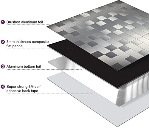 Xuaniny 5-Piece Peel And Stick Metal Backsplash Tiles, Self Adhesive Aluminum Mosaic 3D Wall Sticker For Kitchen (12"X12") #TOP3