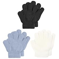 Aolso Kids Winter Warm Knit Gloves, 3 Pairs Kids Magic Knitted Gloves Soft Thermal Glove, Toddler Stretchy Full Finger Glove for Boys and Girls(Solid color)
