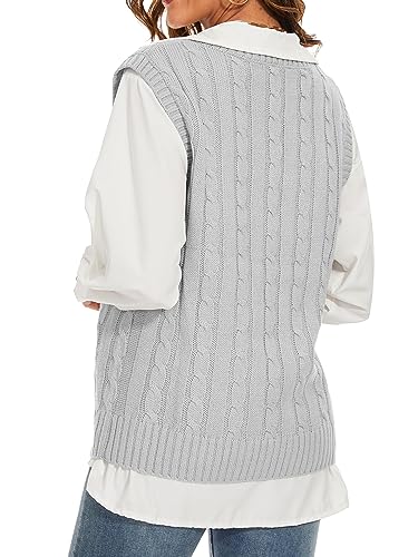 Spicy Sandia Women's V Neck Sweater Vest Oversized Sleeveless Cable-Knit Tops Chunky Loose Casual for Fall Winter2