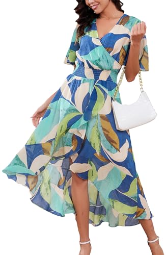 Image of Kormei Womens Short Sleeve Floral Maxi Dress High Low V-Neck Flowy Party Long Dresses