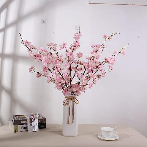 Yibelaat Artificial Flowers Cherry Blossom Branches Fake Flowers, Cherry Blossom Decor Pink Cherry Blossom Flowers Artificial Tree 40 Inches 4Pcs For Home Dining Decor Floor Vase #TOP2