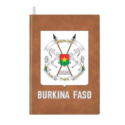 Coat of Arms of Burkina Faso Flag Emblem Leather Journal for Men Women 100 Pages A5 Ruled Notebook Lined Notepad for Drawing Writing Note Taking Travel Diary for Work School Teachers Students College