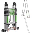 BISREW Telescoping Ladder A Frame 19FT(9.5+9.5), Compact Collapsible Design with Safety Locks, Adjustable 7-Step for Home, Outdoor Work, RV, Attic Access, Aluminum Extension Ladders