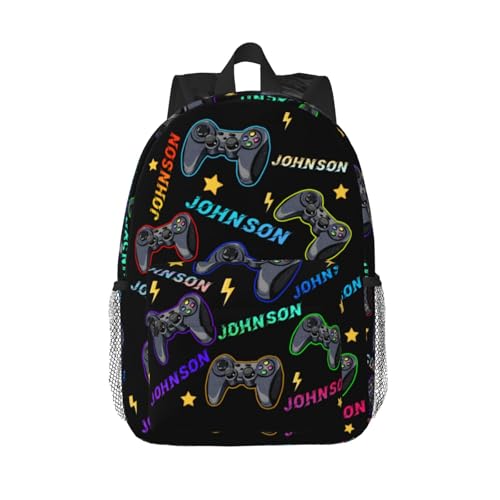 cuesr Custom Backpack for Boy with Name,Personalized Kids School Bookbag Game Pattern,Customized Children Elementary Shoulder Bag Schoolbag Fashion Unique Gift for Son