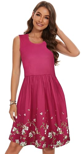Image of elescat Summer Dresses for Women Casual Sleeveless Tshirt Beach Flowy Tank Sundresses with Pockets