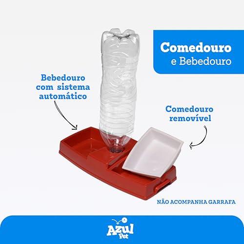 Comedouro e Bebedouro 2 em 1 para Cães, Suporte para Garrafa PET com Prato de Ração, Vermelho