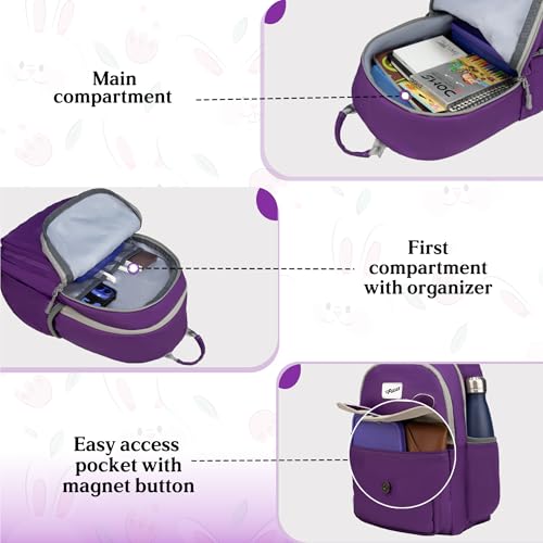 Image of F Gear Bunny Dark Purple 22L School Backpack|Premium & Soft Touch|Unisex Kids School Bag with Two Spacious Compartments and Front Pocket, with Bottle Holder|Ideal for School, Daily Use & Travel