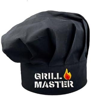 Generic Chef Hat with Embroidery Grill Master Fun Chef Hat Adjustable Closure Kitchen Cooking Cap Cotton Baker Home Hotel Restaurant Use Black