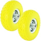 SPARES2GO Rodamiento de rueda de goma amarillo sólido de 10 pulgadas, 4.10/3.50-4, para carretilla de carretilla de carretilla de carro, paquete de 2