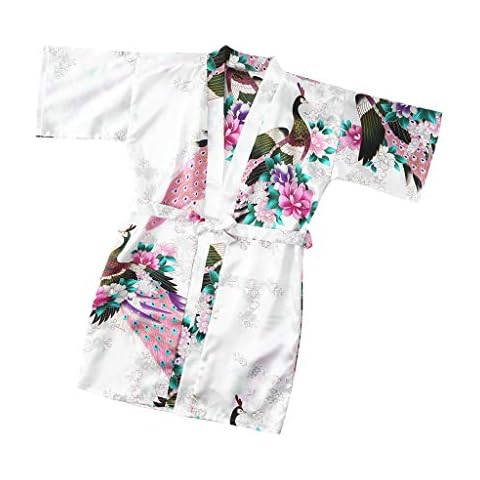Teen Kids Toddler Baby Girls Boys Soft Floral Silk Satin Kimono Clothes Cloak Hydrophil Clothes Set Clothes (White, 18-24 Months) Cover