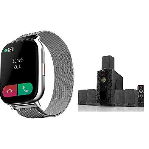 Image of ZEBRONICS ZEB-FIT7220CH Bluetooth Smart Watch,4.4cm (1.75 inch) Full Touch Curved Screen (Metallic Silver) & ZEB-BT6590RUCF 65 Watt 5.1 Channel Wireless Bluetooth Subwoofer (Black)
