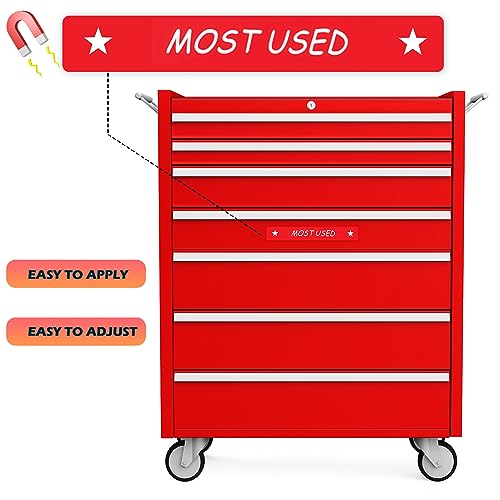Image of Tenare Magnetic Tool Box Labels, 66 Pcs Toolbox Drawer Labels for Steel Chests, 4.5 x 0.75 Inch Organizer Magnets for Cabinets and Garage Storage(Red)