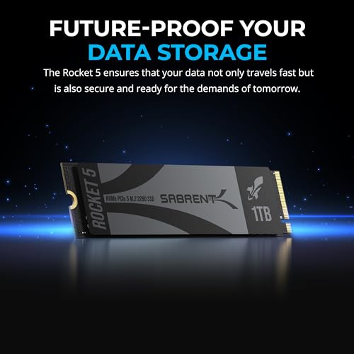 Image of SABRENT Rocket 5 1TB Gen5 NVMe SSD - PCIe 5.0 M.2 2280 Internal SSD, Up to 14GB /s & 2.3M IOPS, DirectStorage Ready, Low-Power Design, Heatsink Compatible - (SB-RKT5-1TB)