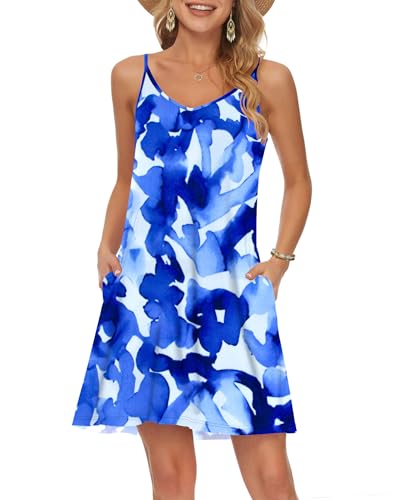 Image of MISFAY Women's Summer Spaghetti Strap Casual Beach Cover Up Dress with Pockets