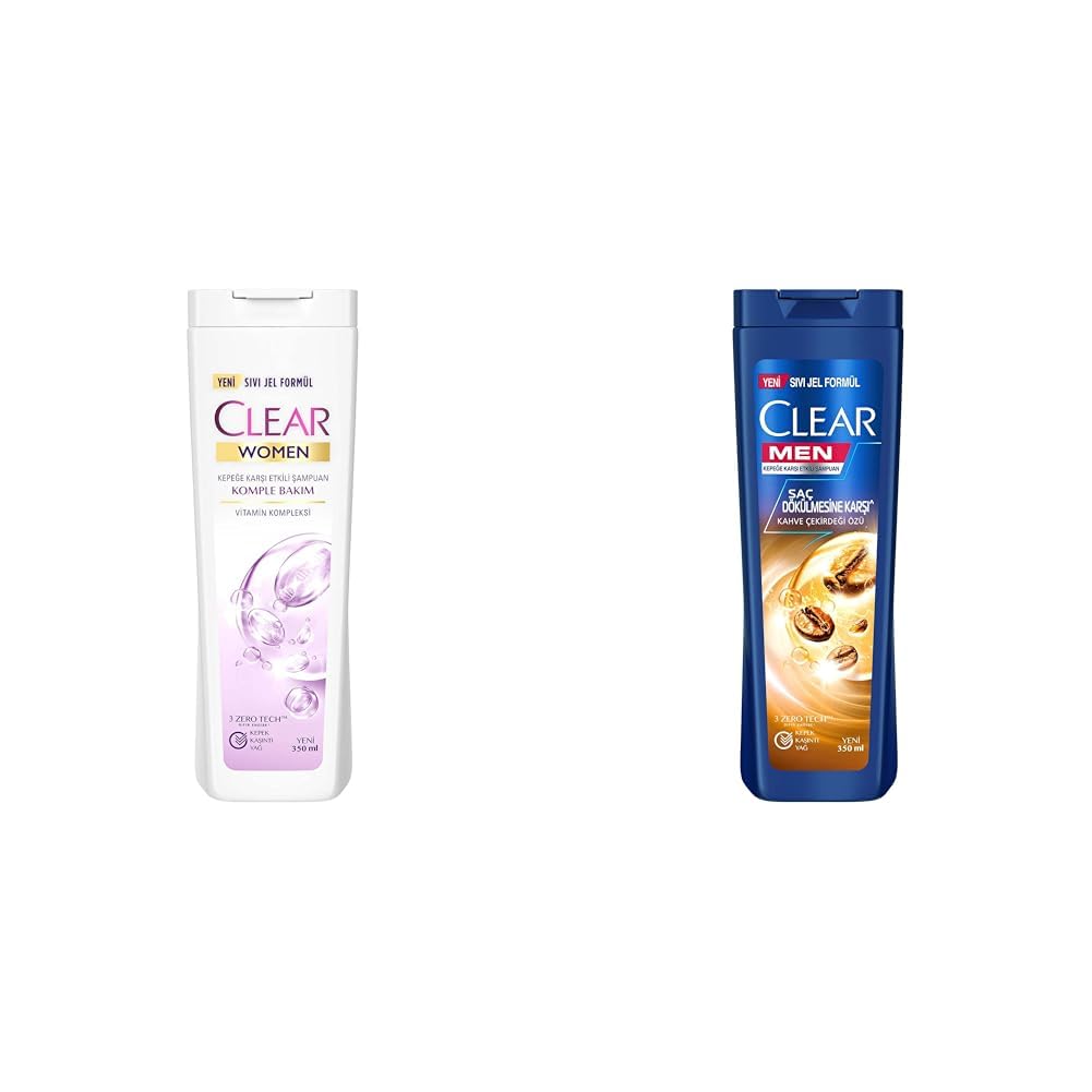 Clear Women Komple Bakım Vitamin Kompleksi Kepeğe Karşı Etkili Şampuan 350 ml(1) Clear Men Kepeğe Karşı Etkili Şampuan Saç Dökülmesine Karşı Kahve Çekirdeği Özü 350 ml(1)