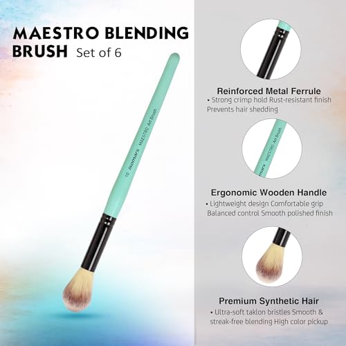 Image of Isomars Maestro Blending Brush Set of 6 - Professional Round Artist Brushes for Soft Blending, Shading and Transitions - Ideal for Watercolor, Acrylic, Gouache, and Ink - Sizes 1, 2, 4, 6, 8, 10