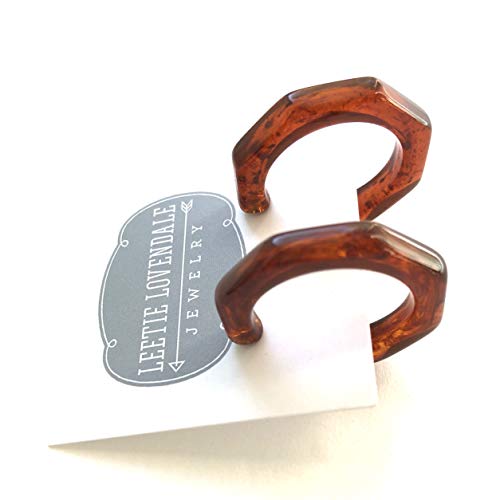 Tortoise Octagon Acrylic Kay Hoop Earrings | Marbled Geometric Lucite Hoops - KAY-BR-13