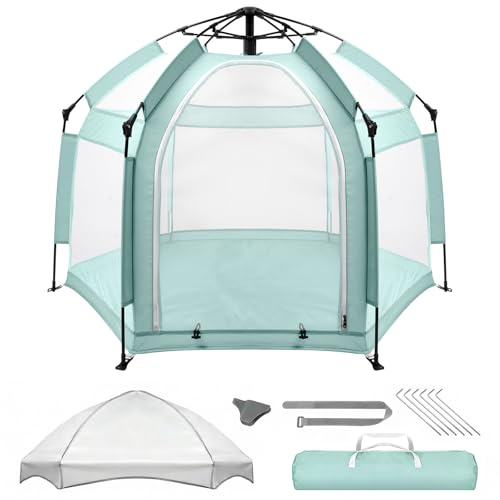 Image of Palopalo Mint Green Pop Up Baby Beach Tent - UPF50+ Sun Protection Canopy & Mosquito Net, Instant Setup Portable Playpen for Indoor & Outdoor Play, Lightweight Pack and Play Yard
