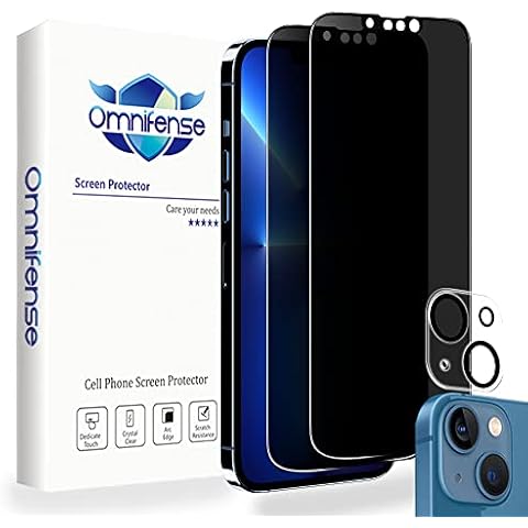 Omnifense 4 Way 360° Privacy Glass Screen Protector Designed for iPhone 13 [6.1”] 2 Pack + Camera lens Protector 1 Pack, Horizontal and Vertical Anti Spy Tempered Glass Screen Film and Tempered Glass Camera Cover Film for Apple 13 Cover