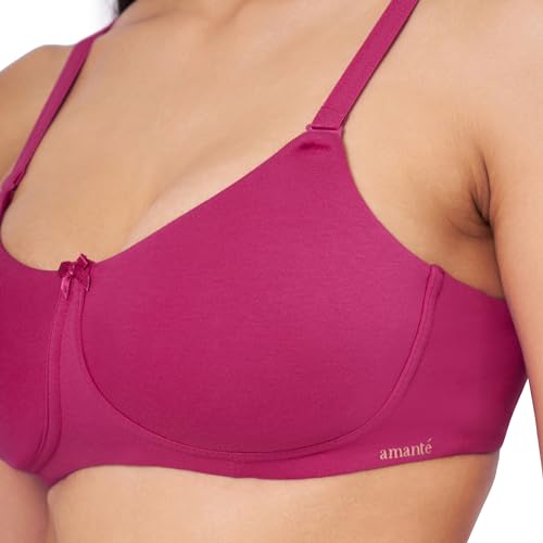 Image of Amante Women's Essential Comfort Non-Padded Non-Wired Full Coverage T-Shirt Bra | Seamless Cotton Blend | Moisture-Wicking Fabric | All-Day Support Bra