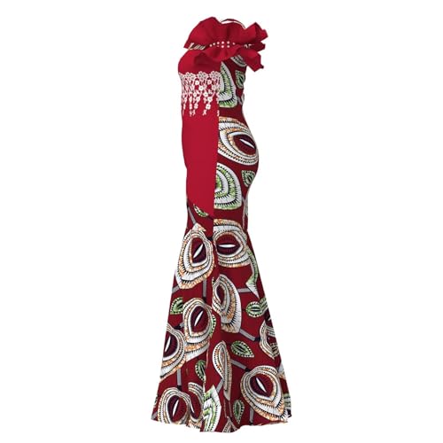 Image of iooiooi Womens Elegant Ankara Maxi Mermaid Dress Lace Decorated African Gowns