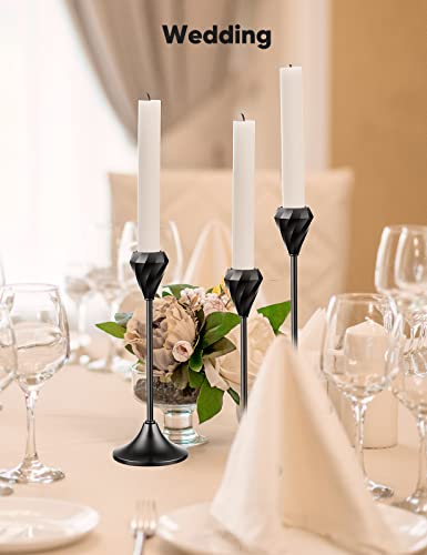Black Candlesticks Holders Set Of 3, Candlestick Holders Diamond Shape Elegant For Mantle Decor, Dining, Date, Party, Festival Fitting Fit 3/4 Candle Treblewind #TOP6