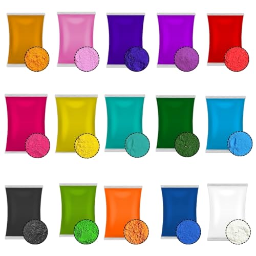 (Mix 15_100gm) Holi Gulal Polvo de color soluble en agua, natural, festival, sesión de fotos, Rangoli, colores arcoíris, juego de colores, animales, baby shower, boda, verano, campamentos