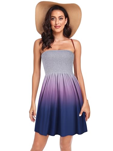 Image of Summer Dress for Women Beach Boho Strapless Cover Ups Off Shoulder Floral Sundresses