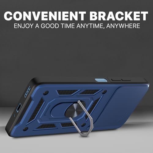 Image of Pikkme Back Cover for Infinix Note 40x 5G | 360 Protection Case | Sliding Camera Shield Cover & Ring Holder Stand D10 Tough Armor Bumper Case (Blue)