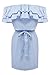 Shele Womens Summer Dresses Off Shoulder Striped Ruffles Strapless Dresses Blue