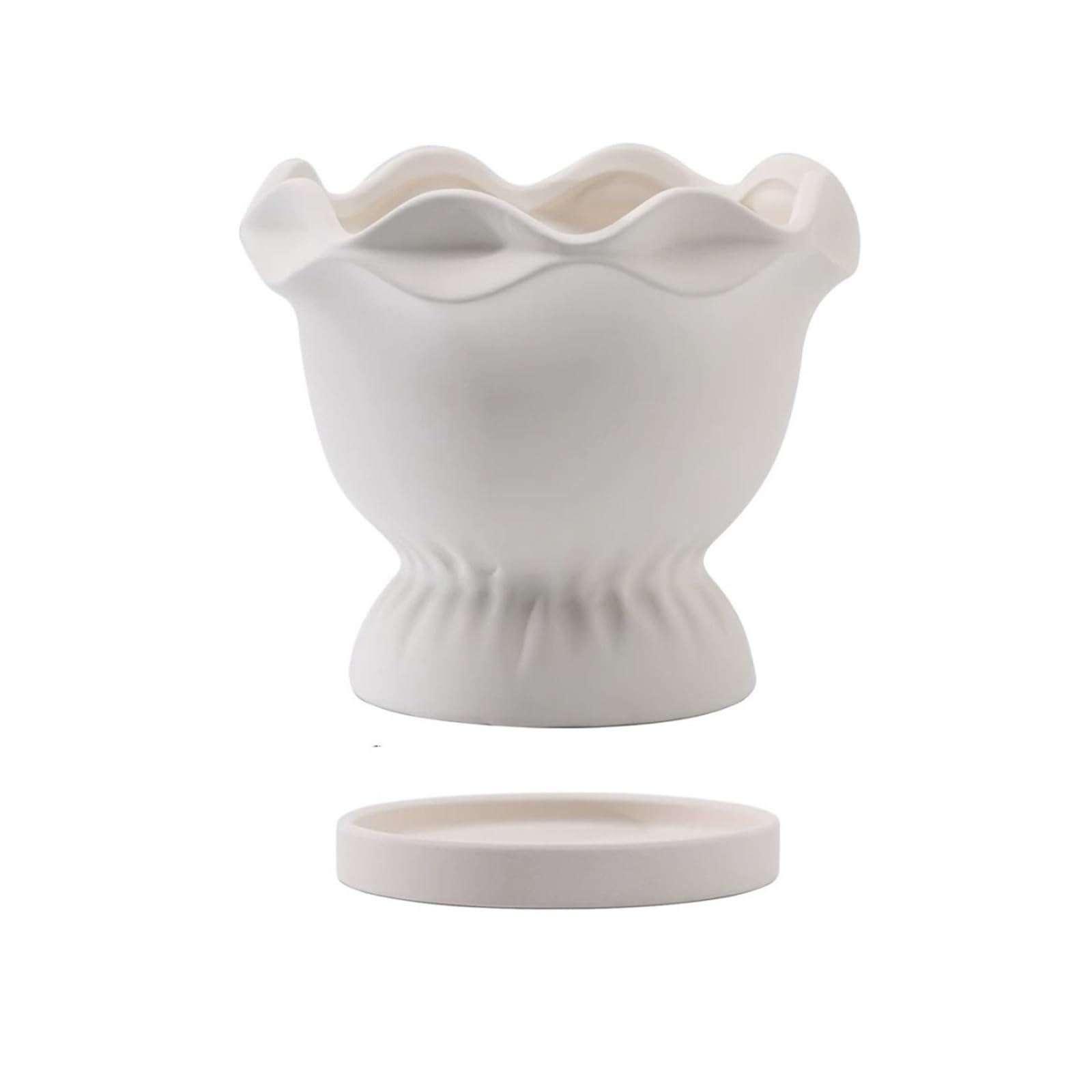 zhangrui1888 Garden Plant Pots A Trophy With A Floral Relief Border, A Plain Ceramic Flower Pot, White Porcelain Flower Planters(Large)