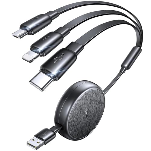 LISEN Multi Charger Cable, Retractable USB C to USB Charging Cable 3 in 1 Charger Lighting/Micro USB Cable, Travel Chargers for Multiple Devices for iPhone 17 16 15 14 Pro/Galaxy S25/Switch2