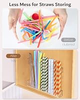 Upgraded 9.5'' Large Acrylic Straw Holder for Cabinet Door, Adjustable Space-Saving Straw Organizer Storage Dispenser for Cabinet with Ultra Sticky Adhesive Strips, 2-Part Rack, Drainage Holes — image 3