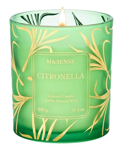 M&SENSE Candele Profumate Soia Citronella |230g, Fragranza Purificante e Antizanzare 42 Ore, Candela Naturale per Giardini e Terrazze, Regalo Pratico per Estate e Outdoor