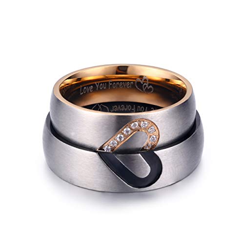 Lavumo Matching Promise Rings For Couples Love You Forever Wedding Bands Sets For Him And Her Half Heart Rings Stainless Steel 6Mm With Box Comfort Fit (Men 10 & Women 7) #TOP1