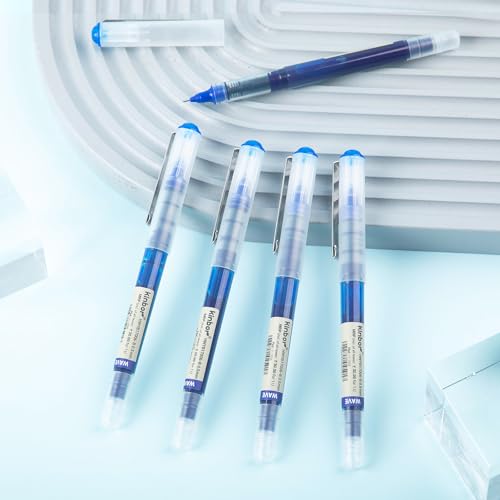 Image of Kinbor WAVE Roller Ball Pens - 0.5mm Fine Point, Blue, Pack of 5 - Smooth Writing Pens with Visible-Ink Window, Quick-Drying, Smudge-Free Gel-Ink Pens for Office, School, and Journaling