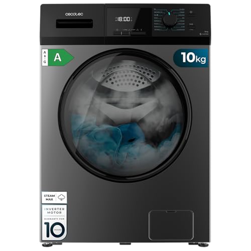 Cecotec Lavadora 10Kg Carga Frontal Bolero Dresscode 10410 Inverter Steel A. 1950W, 1400 rpm Regulables, 16 Programas, Motor Inverter Plus, Bajo Consumo, Vapor, Esterilización de la Ropa