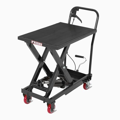 Image of Hydraulic Lift Table Cart, Single Scissor Manual Lift Cart, 9.45-28.7 in Lifting Range, 500 LBS Capacity, Industrial Lifting Table with Wheels for Warehouse Shop, Black