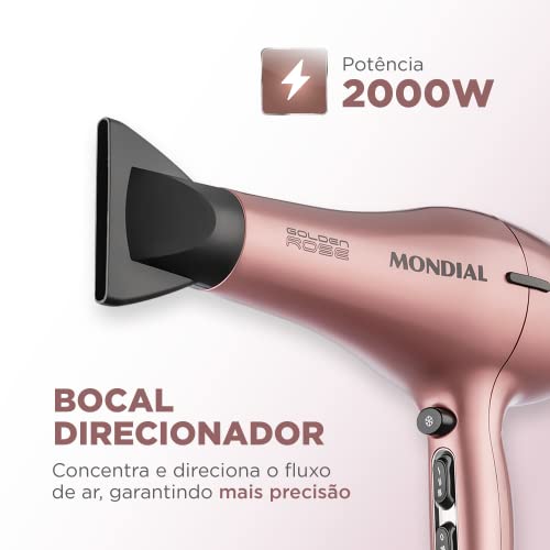 Secador de Cabelos Profissional, Mondial, Golden Rose, 2000W, 110V - SCP-01