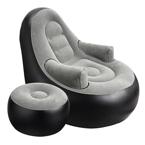 Opiniones de Sofás hinchables los mejores 5. 47 Balabulala - Sofá inflable con reposabrazos y otomano, tumbona hinchable, silla de aire plegable para adultos, sofá inflable perezoso, perfecto para habitaciones, camping o...