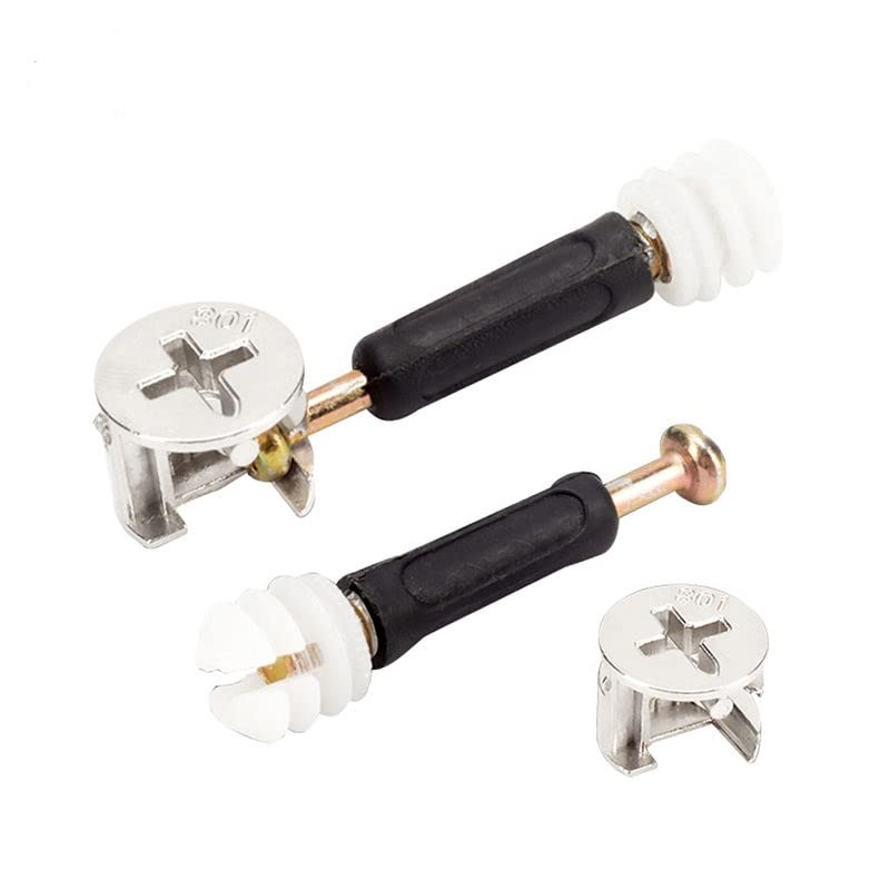 Image of Rely⇒VP INDUSTRIES (Combo-10 Pcs) 3-in-1 Furniture Connecting Kit M6x40 mm Dowel with Cam Lock Connectors Pre-Inserted Nut Screw Eccentric Wheel for mounting, Cabinets Drawer Wardrobe and Wood Boards