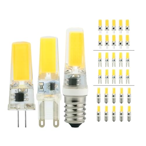 wenwendianzi 10 unids/Lote LED G4 G9 E14 3W 6W Bombilla AC/DC 12V 220V lámpara LED COB Foco lámpara iluminación reemplazar 30W 60W lámparas halógenas(Warm White,G4 6W AC DC 12V)