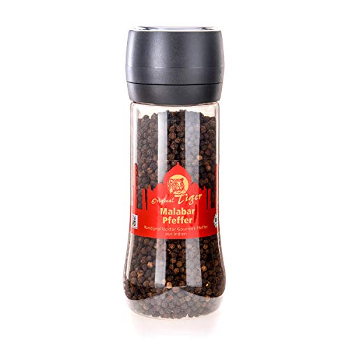 Indischer BIO Tiger Malabar Pfeffer schwarz Tigerpfeffer schwarze Pfefferkörner Malabarküste ganze Pfefferkörner Gourmet Mühle - 185 g - Greenplan Products Cover
