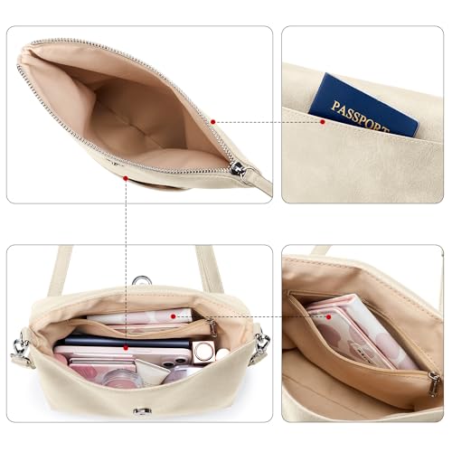 Image of KALIDI Vintage Vegan Leather Crossbody Bag PU Shoulder Bag Handbag Multiple Pockets Adjustable Removable Strap Women