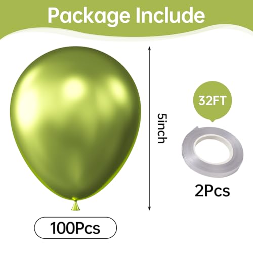 Image of KALOR Metallic Lime Green Balloons, 100 pcs 5 inch Thick Latex Chrome balloons for Balloon Garland Arch, Birthday Decoration, Wedding Party, Baby Shower Decorations